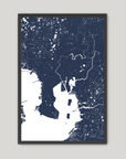 Tampa Coastal Map — Fine Art Print Vertical, navy, Black Frame, 8x10