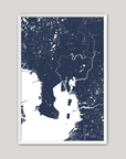 Tampa Coastal Map — Fine Art Print Vertical, navy, White Frame, 8x10