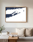 The Hamptons navy horizontal canvas map in an oak framed room scene