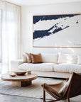 The Hamptons navy horizontal canvas map in an oak framed room scene
