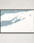 The Hamptons Coastal Map — Canvas Horizontal, soft-blue, Black Frame