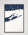 The Hamptons Coastal Map — Canvas Vertical, navy, Black Frame