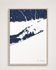 The Hamptons Coastal Map — Canvas Vertical — navy, Light Wood