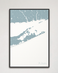 The Hamptons Coastal Map — Canvas Vertical, soft-blue, Black Frame