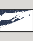 The Hamptons Coastal Map — Fine Art Print Horizontal, navy, Black Frame, 10x8