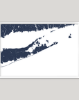 The Hamptons Coastal Map — Fine Art Print Horizontal, navy, White Frame, 10x8