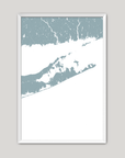 The Hamptons Coastal Map — Fine Art Print Vertical, soft-blue, White Frame, 8x10