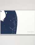 The Palm Beaches Coastal Map — Canvas Horizontal, navy, White Frame