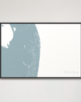 The Palm Beaches Coastal Map — Canvas Horizontal, soft-blue, Black Frame