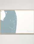 The Palm Beaches Coastal Map — Canvas Horizontal, soft-blue, Natural Oak