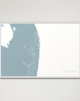 The Palm Beaches Coastal Map — Canvas Horizontal, soft-blue, White Frame