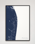 The Palm Beaches Coastal Map — Canvas Vertical, navy, Black Frame