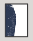 The Palm Beaches Coastal Map — Fine Art Print Vertical, navy, Black Frame, 8x10