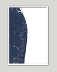 The Palm Beaches Coastal Map — Fine Art Print Vertical, navy, White Frame, 8x10