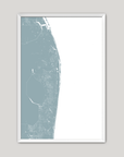 The Palm Beaches Coastal Map — Fine Art Print Vertical, soft-blue, White Frame, 8x10