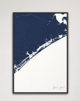Topsail Island Coastal Map — Canvas Vertical, navy, Black Frame