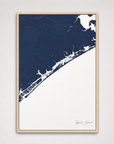 Topsail Island Coastal Map — Canvas Vertical — navy, Light Wood