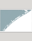 Topsail Island Coastal Map — Fine Art Print Horizontal, soft-blue, White Frame, 10x8