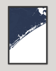 Topsail Island Coastal Map — Fine Art Print Vertical, navy, Black Frame, 8x10