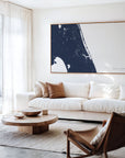 Treasure Coast navy horizontal canvas map in an oak framed room scene