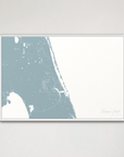Treasure Coast Coastal Map — Canvas Horizontal, soft-blue, White Frame