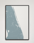 Treasure Coast Coastal Map — Canvas Vertical, soft-blue, Black Frame, 16x24