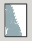 Treasure Coast Coastal Map — Fine Art Print Vertical, soft-blue, Black Frame, 8x10