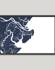 Tybee Island Coastal Map — Fine Art Print Horizontal, navy, Black Frame, 10x8