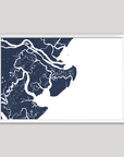 Tybee Island Coastal Map — Fine Art Print Horizontal, navy, White Frame, 10x8