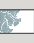 Tybee Island Coastal Map — Fine Art Print Horizontal, soft-blue, Black Frame, 10x8