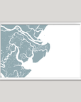 Tybee Island Coastal Map — Fine Art Print Horizontal, soft-blue, White Frame, 10x8