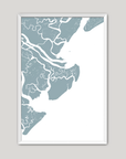 Tybee Island Coastal Map — Fine Art Print Vertical, soft-blue, White Frame, 8x10