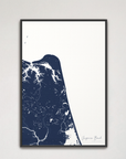 Virginia Beach Coastal Map — Canvas Vertical, navy, Black Frame