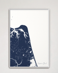 Virginia Beach Coastal Map — Canvas Vertical, navy, White Frame