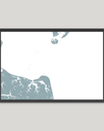 Virginia Beach Coastal Map — Fine Art Print Horizontal, soft-blue, Black Frame, 10x8