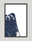 Virginia Beach Coastal Map — Fine Art Print Vertical, navy, Black Frame, 8x10