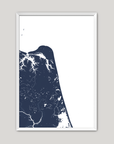 Virginia Beach Coastal Map — Fine Art Print Vertical, navy, White Frame, 8x10