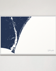 Wilmington Coastal Map — Canvas Horizontal, navy, White Frame