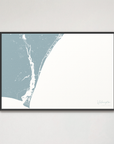 Wilmington Coastal Map — Canvas Horizontal, soft-blue, Black Frame