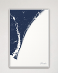 Wilmington Coastal Map — Canvas Vertical, navy, White Frame