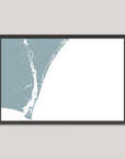 Wilmington Coastal Map — Fine Art Print Horizontal, soft-blue, Black Frame, 10x8