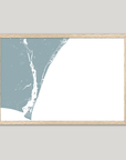 Wilmington Coastal Map — Fine Art Print Horizontal, soft-blue, Oak, 10x8