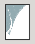 Wilmington Coastal Map — Fine Art Print Vertical, soft-blue, Black Frame, 8x10