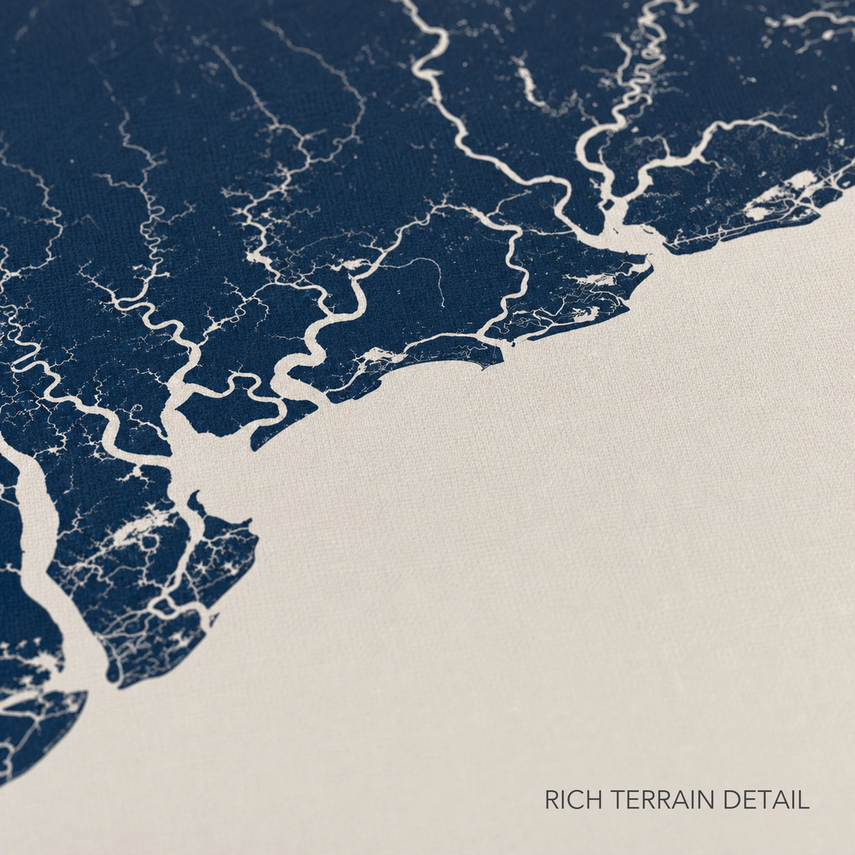 Charleston / Lowcountry canvas map — rich terrain detail