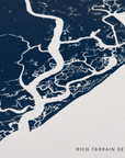 Kiawah Island canvas map — rich terrain detail
