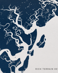 Saint Simons Island canvas map — rich terrain detail