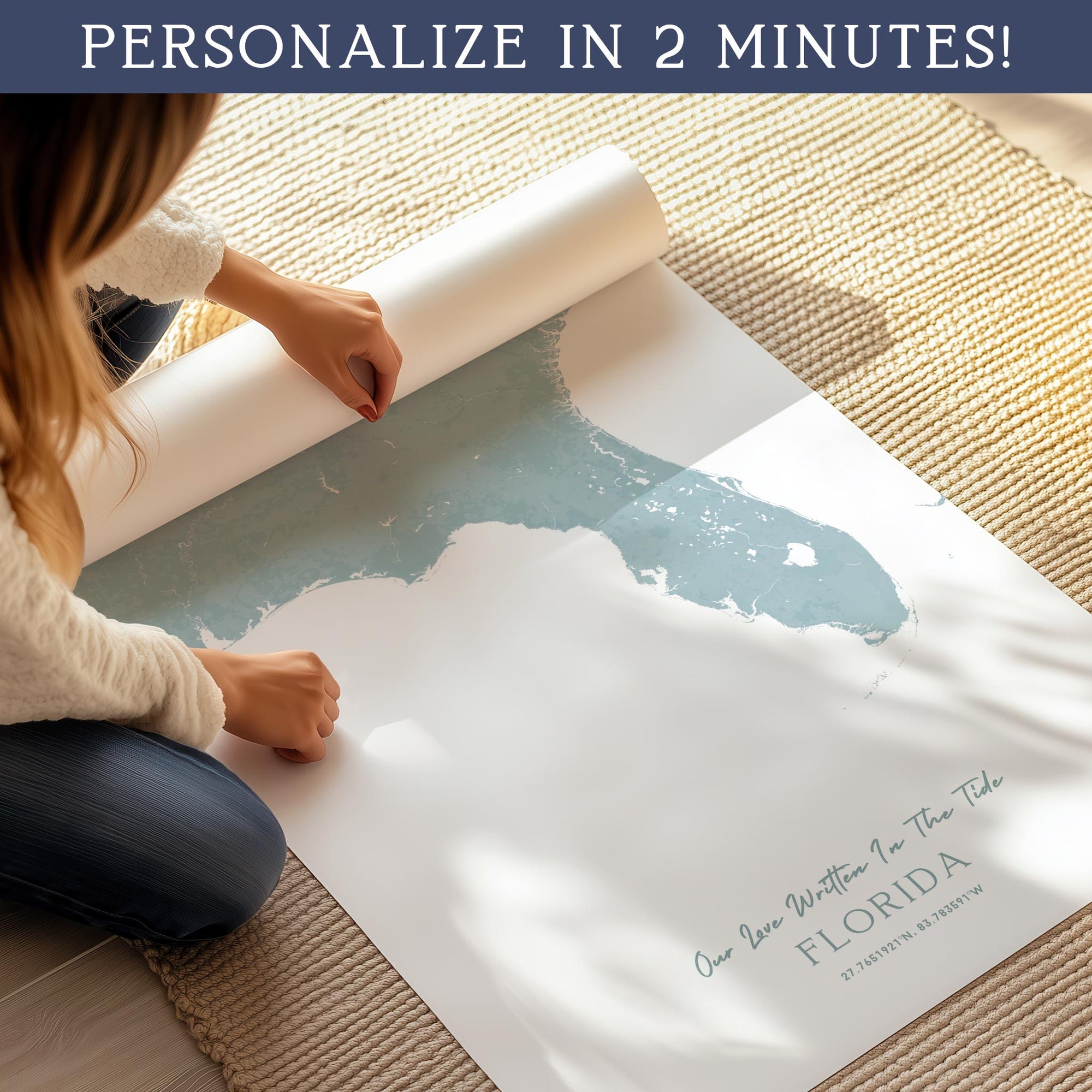 Custom Coastal Map In Soft Blue