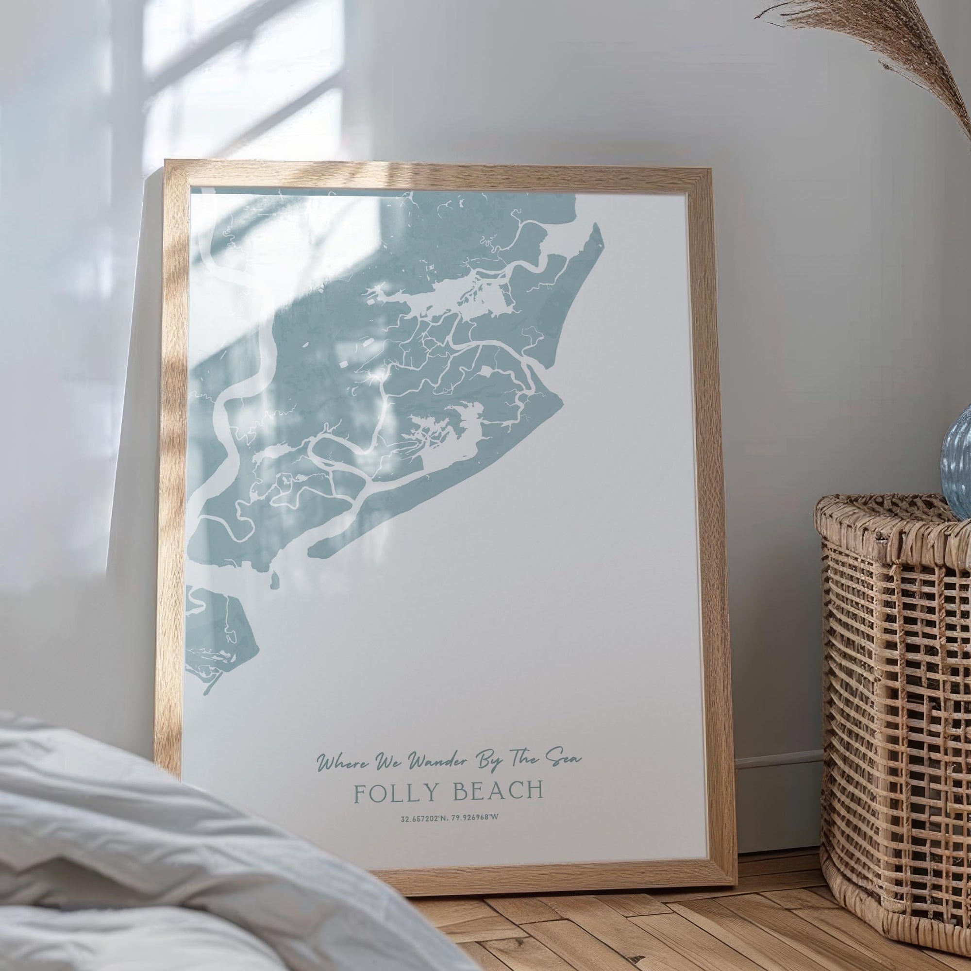 Custom Coastal Map In Soft Blue