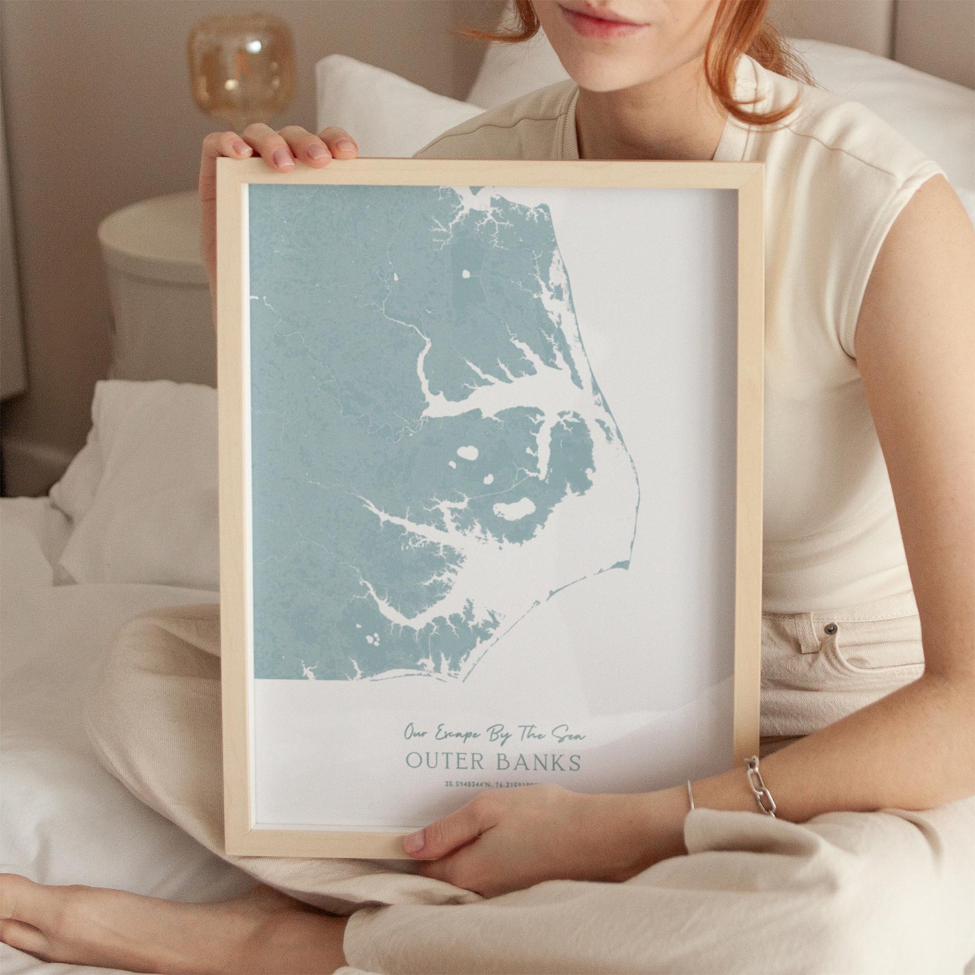 Custom Coastal Map In Soft Blue