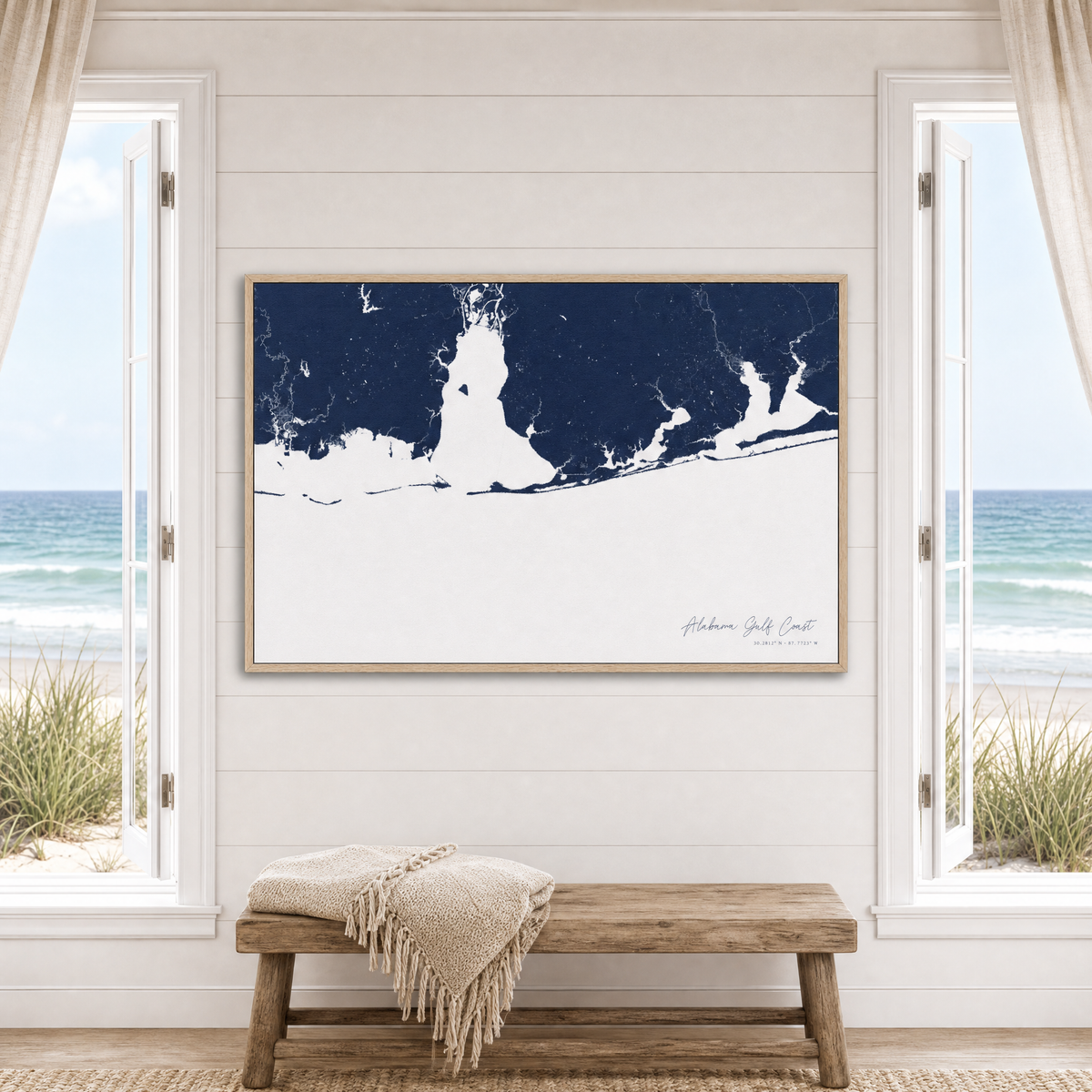 Alabama Gulf Coast canvas map — window-scene interior